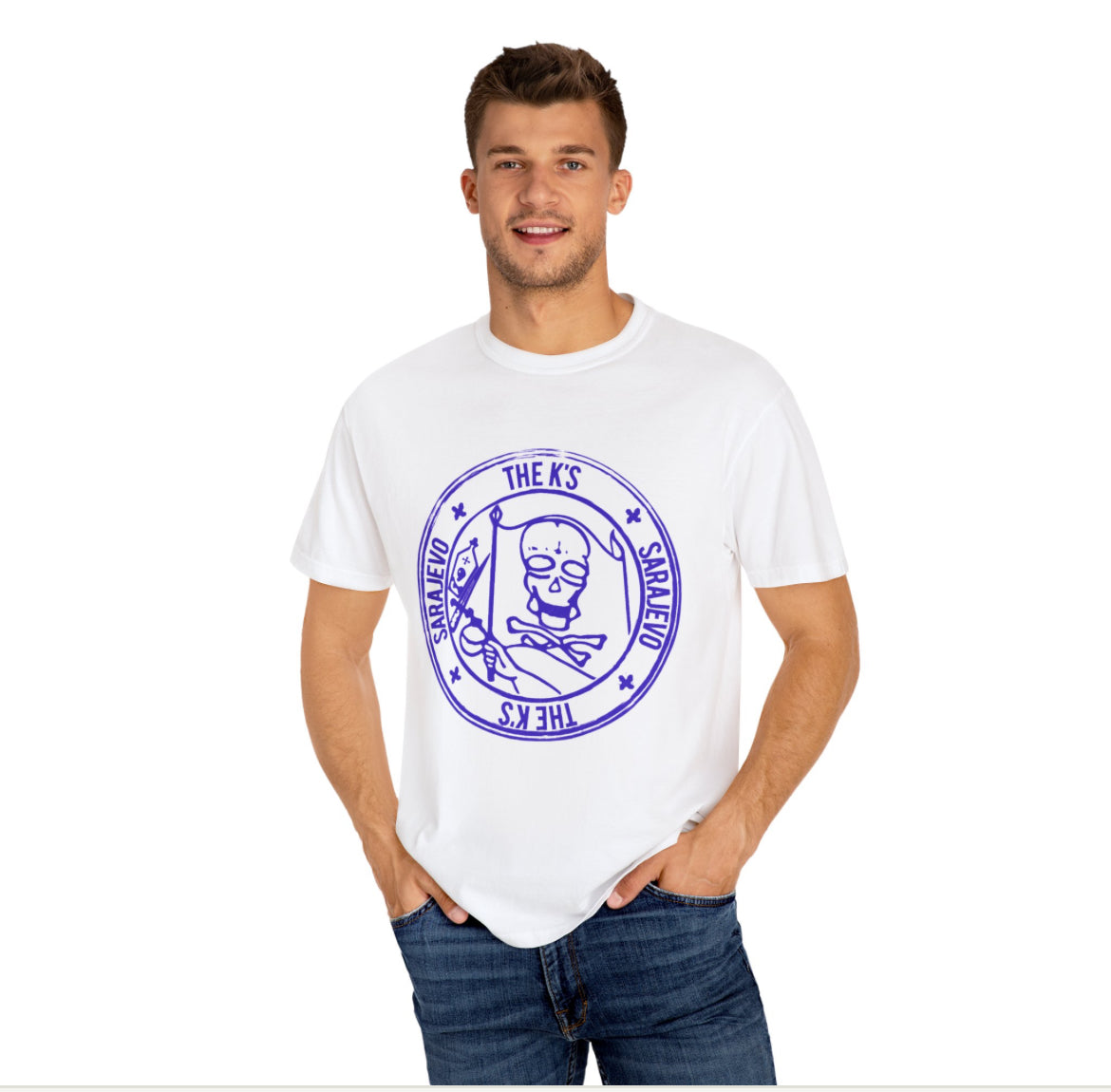 The Ks Sarajevo blue band t-shirt front and back