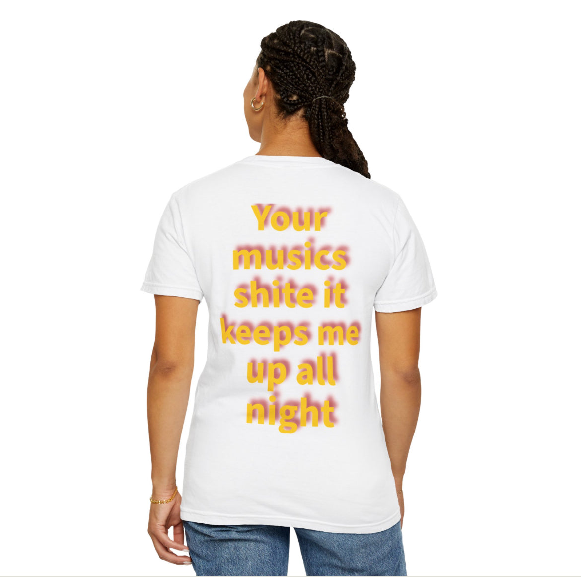 Oasis your musics shite it keeps me up all night band t-shirt front and back