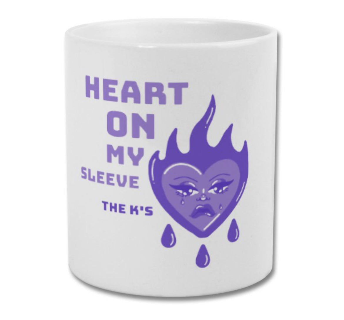 The Ks mug heart on my sleeve purple
