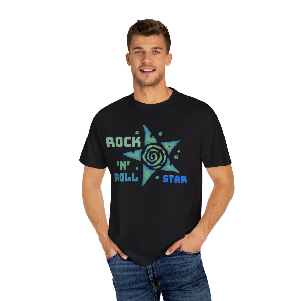 Oasis rock n roll star blue band t-shirt
