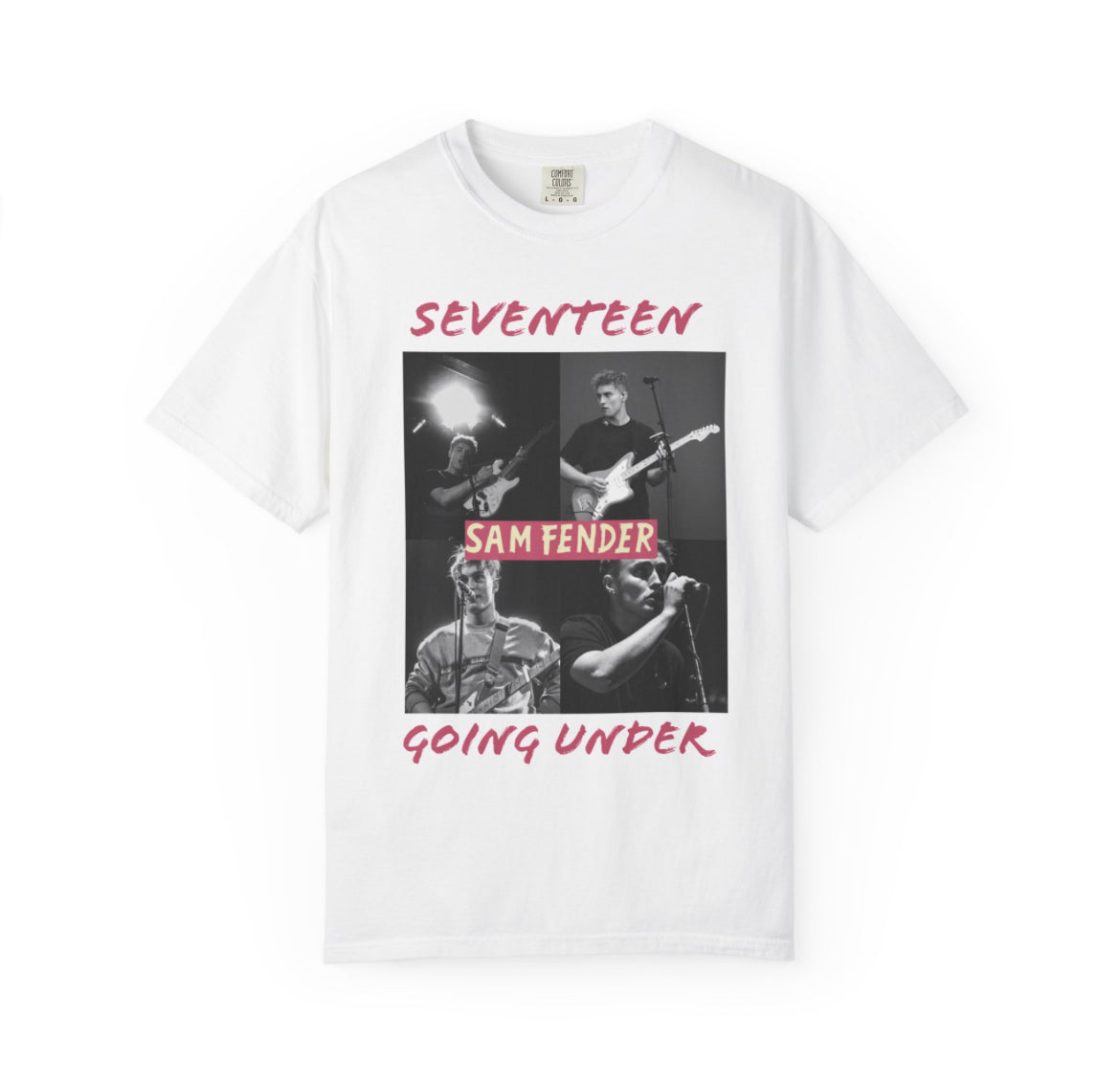 Sam fender seventeen going under pink band t-shirt