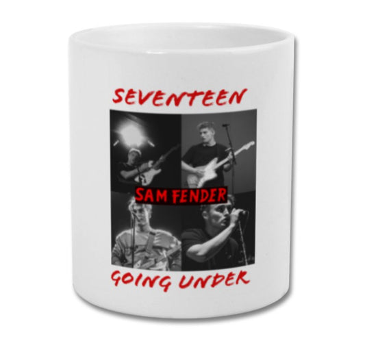 Sam fender mug seventeen going under Red text