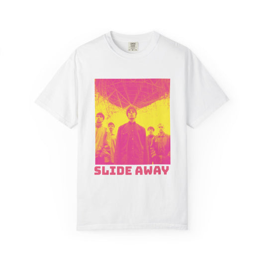 Oasis slide away yellow and pink band t-shirt