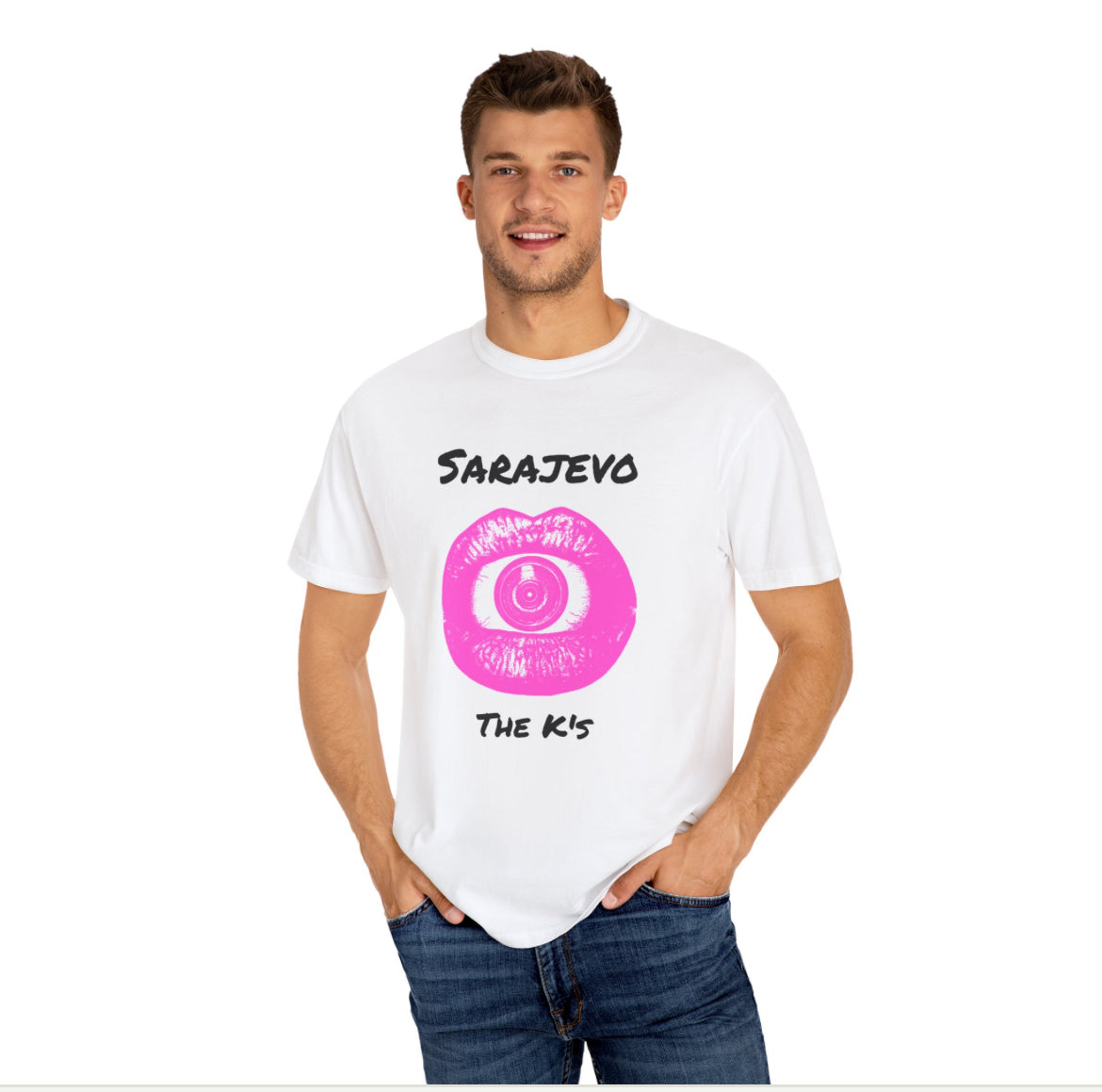 The Ks Sarajevo pink band t-shirt back and front