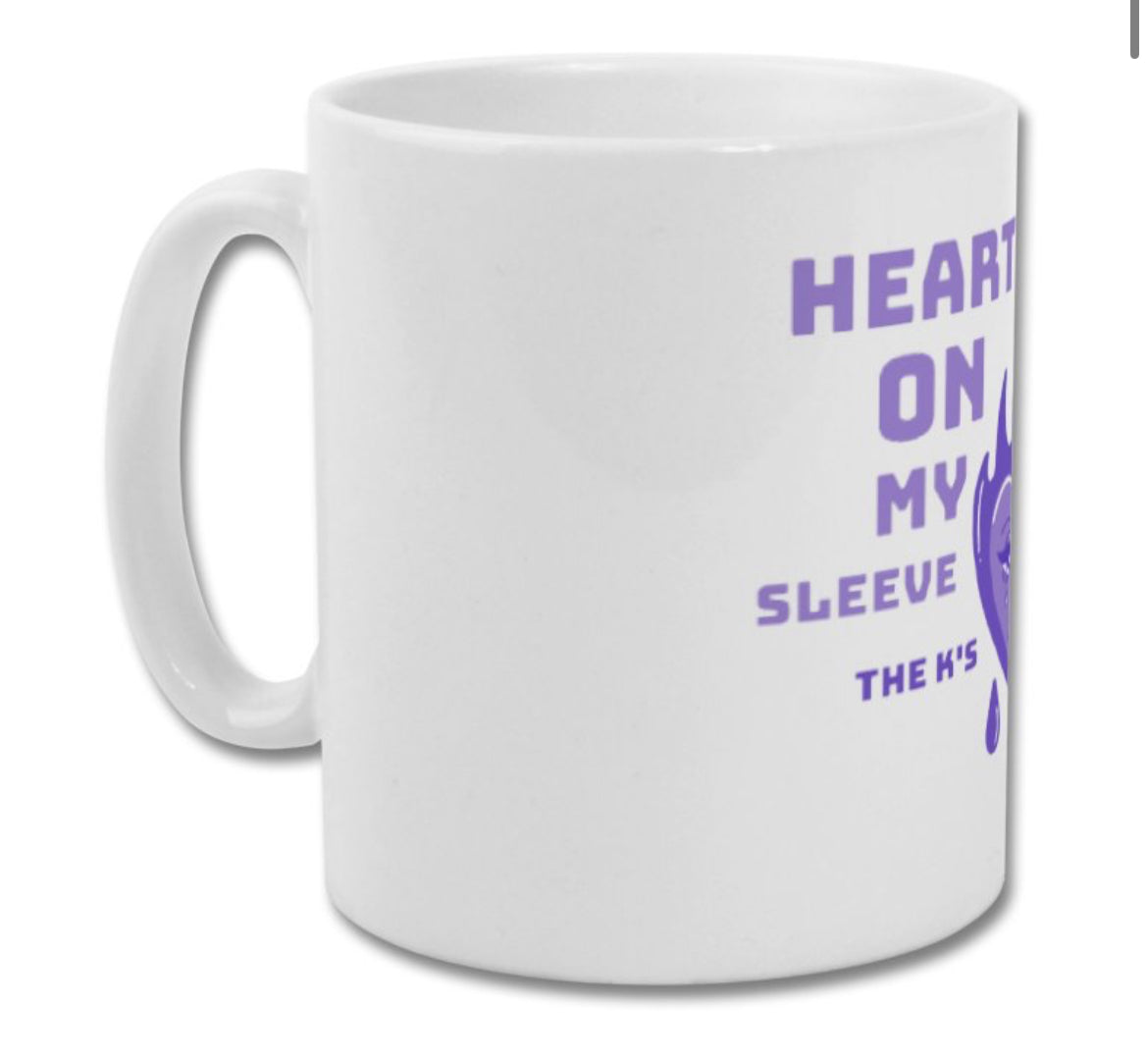 The Ks mug heart on my sleeve purple