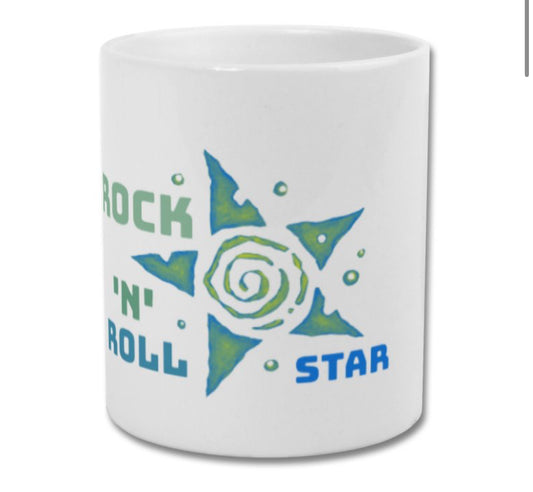 Oasis mug rock n roll star blue and green