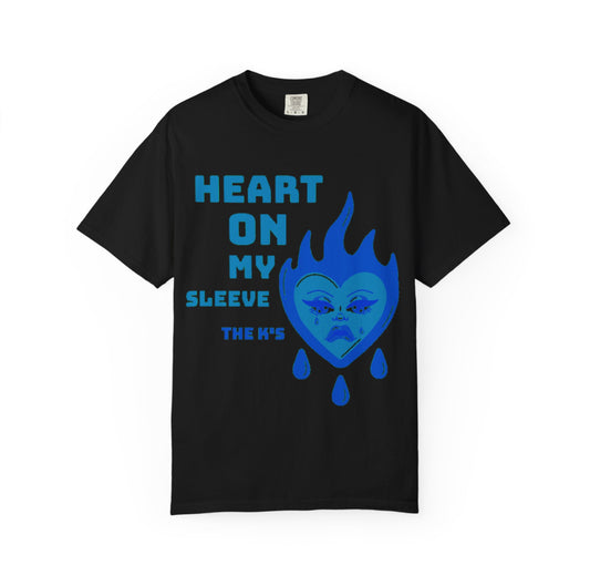 The Ks heart on my sleeve blue band t-shirt front and back