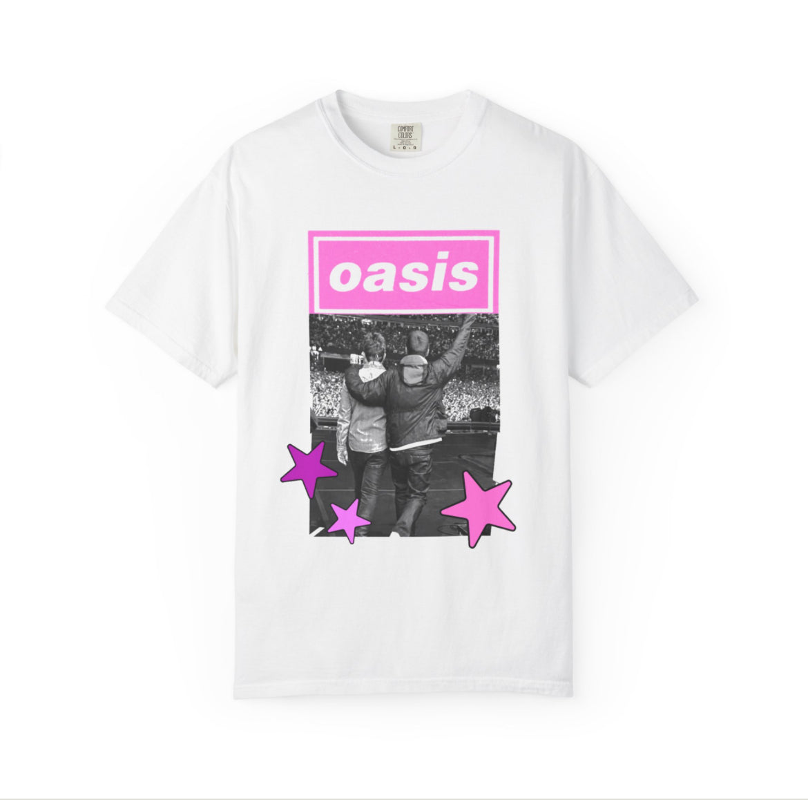 Oasis 2025 pink stars band T-shirt