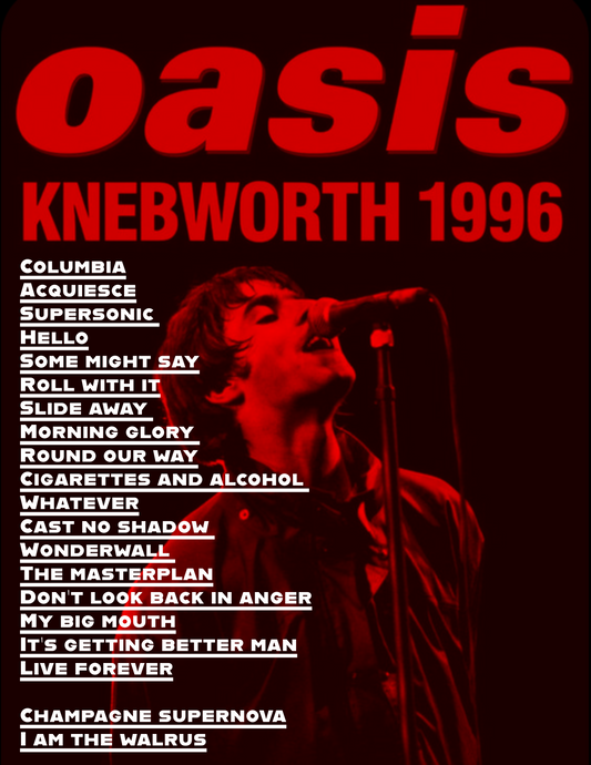 Oasis knebworth setlist poster red